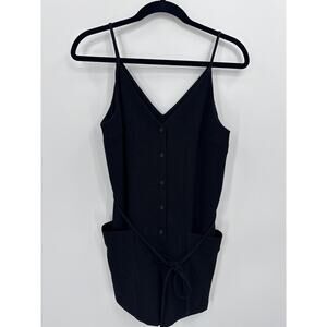 Topshop Womens US 6 Black Button Front Tie Waist Spagetti Strap Romper Pockets